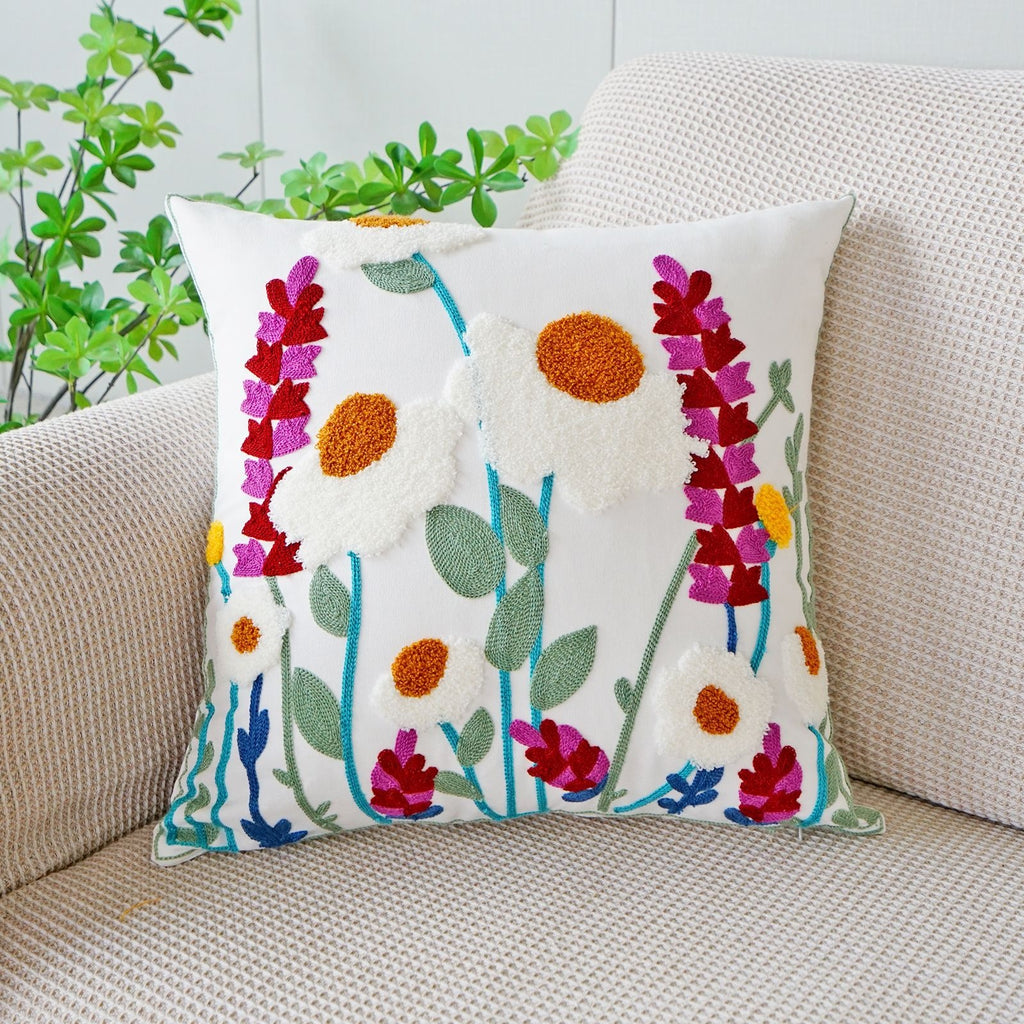 Coussin floral brodé de style pastoral pour canapé salon