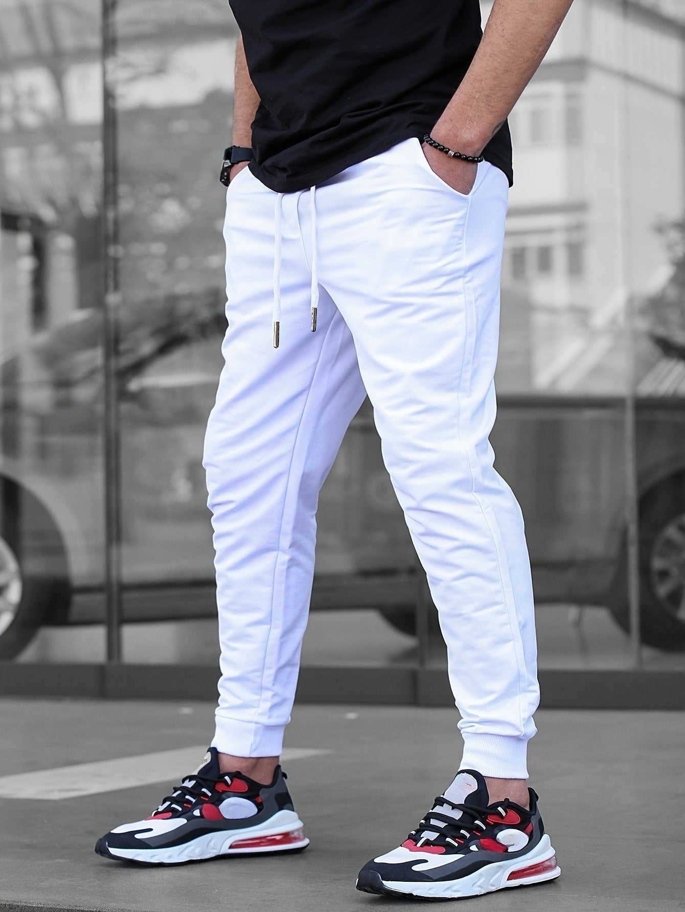 Casual Sporty Lightweight Respirant style américain Pantalons Slim-fit de couleur unie