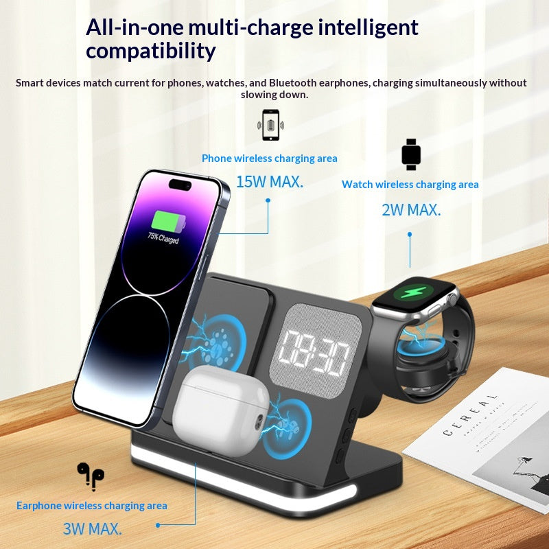 Réveil d'horloge compatible avec les téléphones portables Smartwatches Casques et chargeurs sans fil