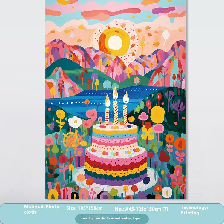 Fête d'anniversaire disposition Cake vêtements de suspension enfants fond mur