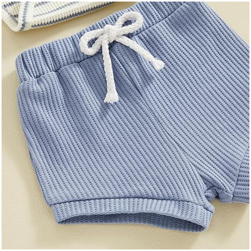 Bébé Garçon Vêtements d'été Bouton manches courtes Romper Bodysuit Short Set Infant Soft Waffle
