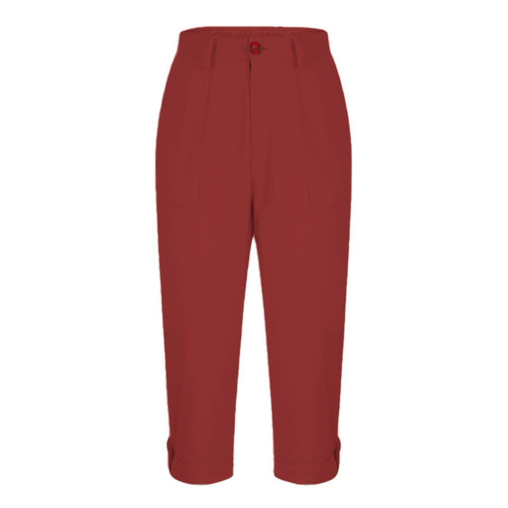 Vêtements de travail en couleur solide pour femmes Pantalons taille bouton Pantalons oreille Design Pantalons de jambes courbés pour femmes