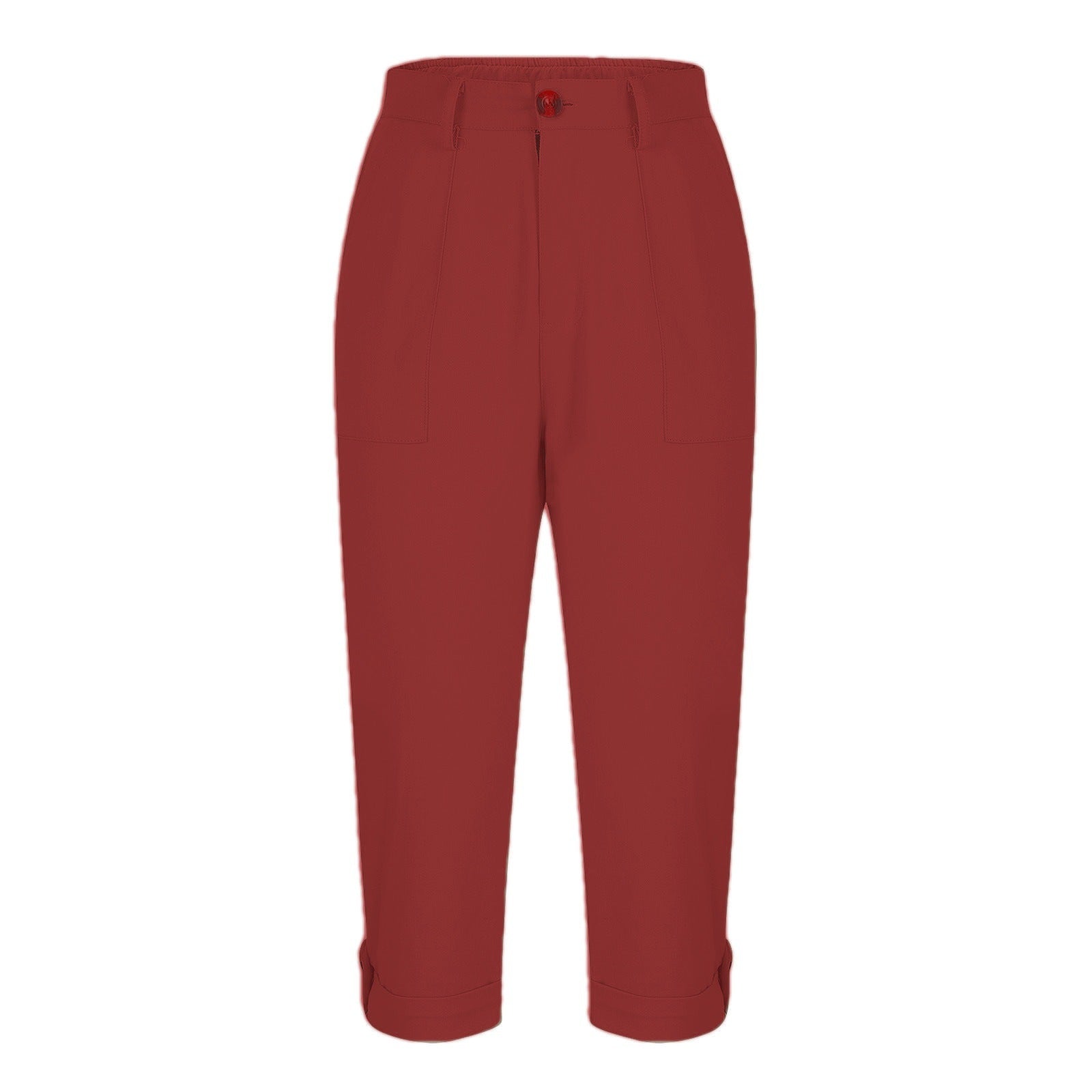 Vêtements de travail en couleur solide pour femmes Pantalons taille bouton Pantalons oreille Design Pantalons de jambes courbés pour femmes
