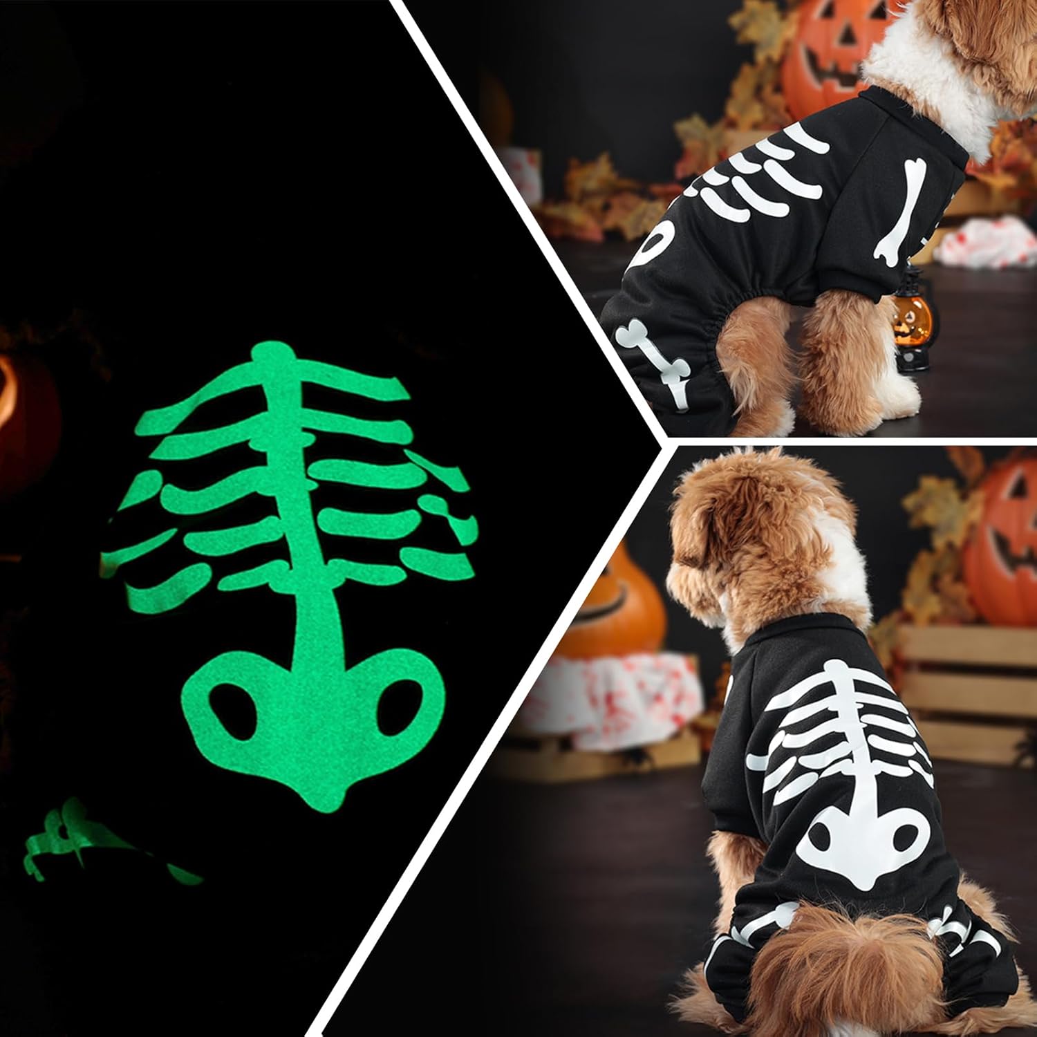 Costumes de chien d'Halloween pour petit chien Glow dans le sombre Skeleton Pet Jumpsuit Skull Puppy Pa