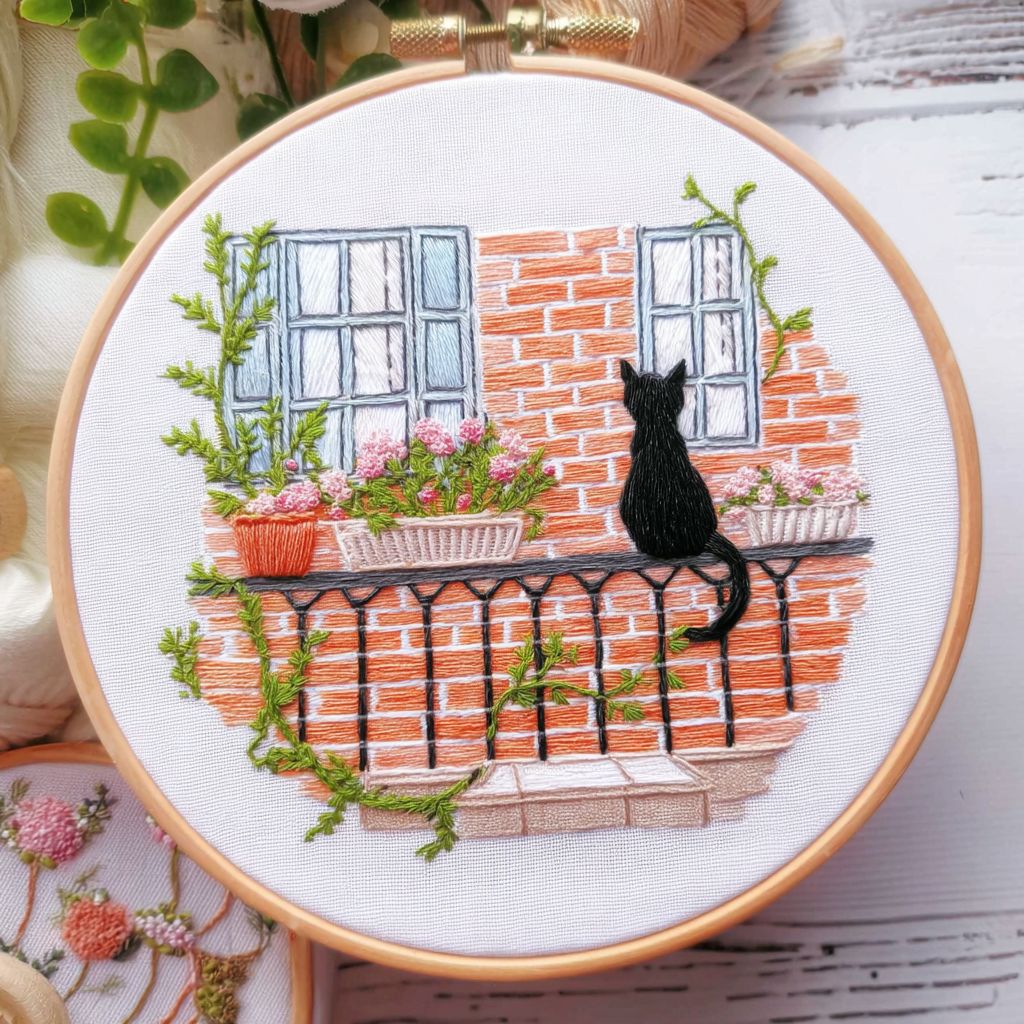 Kit de broderie de paysage de chat paquet matériel