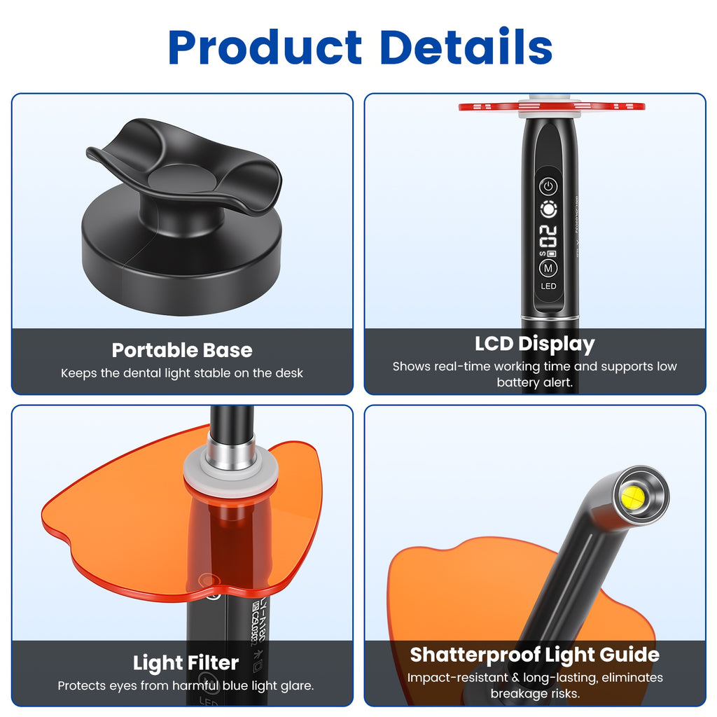 Lampe de protection dentaire avec lampe de protection LED sans fil de base avec 4 modes de luminosité de 18 niveaux 5-40