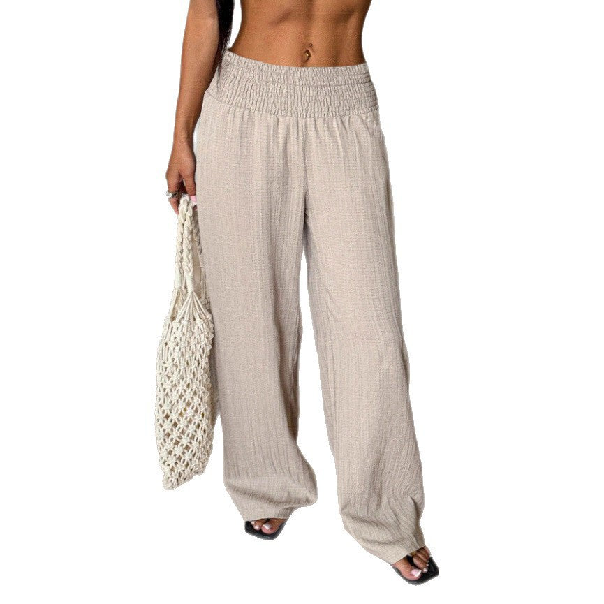 Européen et américain-style Versatile Solid-color Elastic-waist Vacation Wear
