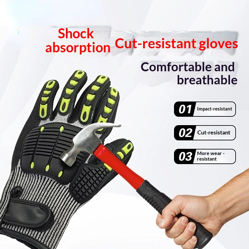 Gants d'impact TPR lourds - Gants de travail de mécanique résistant à la coupe avec doigt anti-écrasement