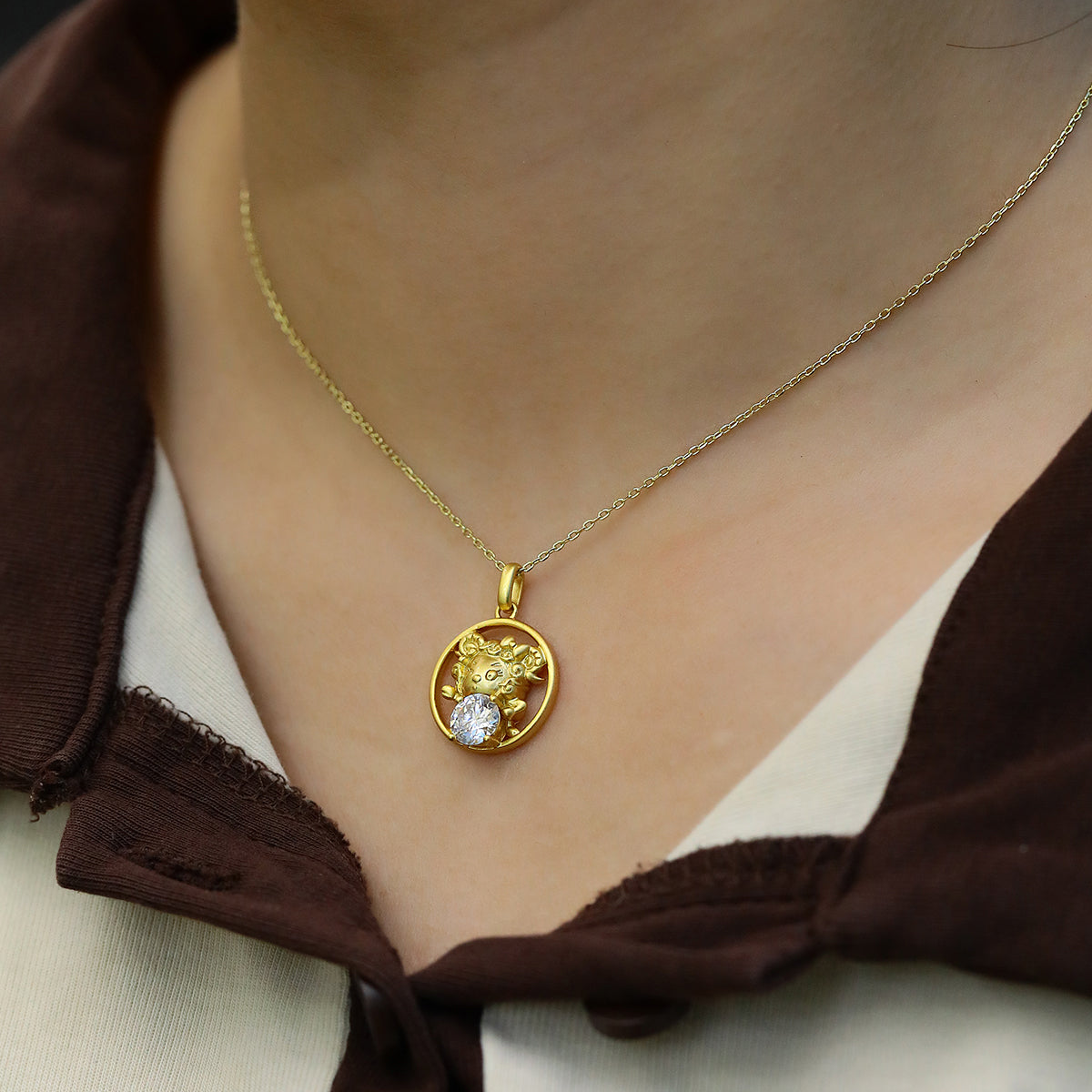 S925 Argent Sterling plaqué or 1ct D Couleur VVS1 Moissanite Chinese Zodiac Collier de chèvre
