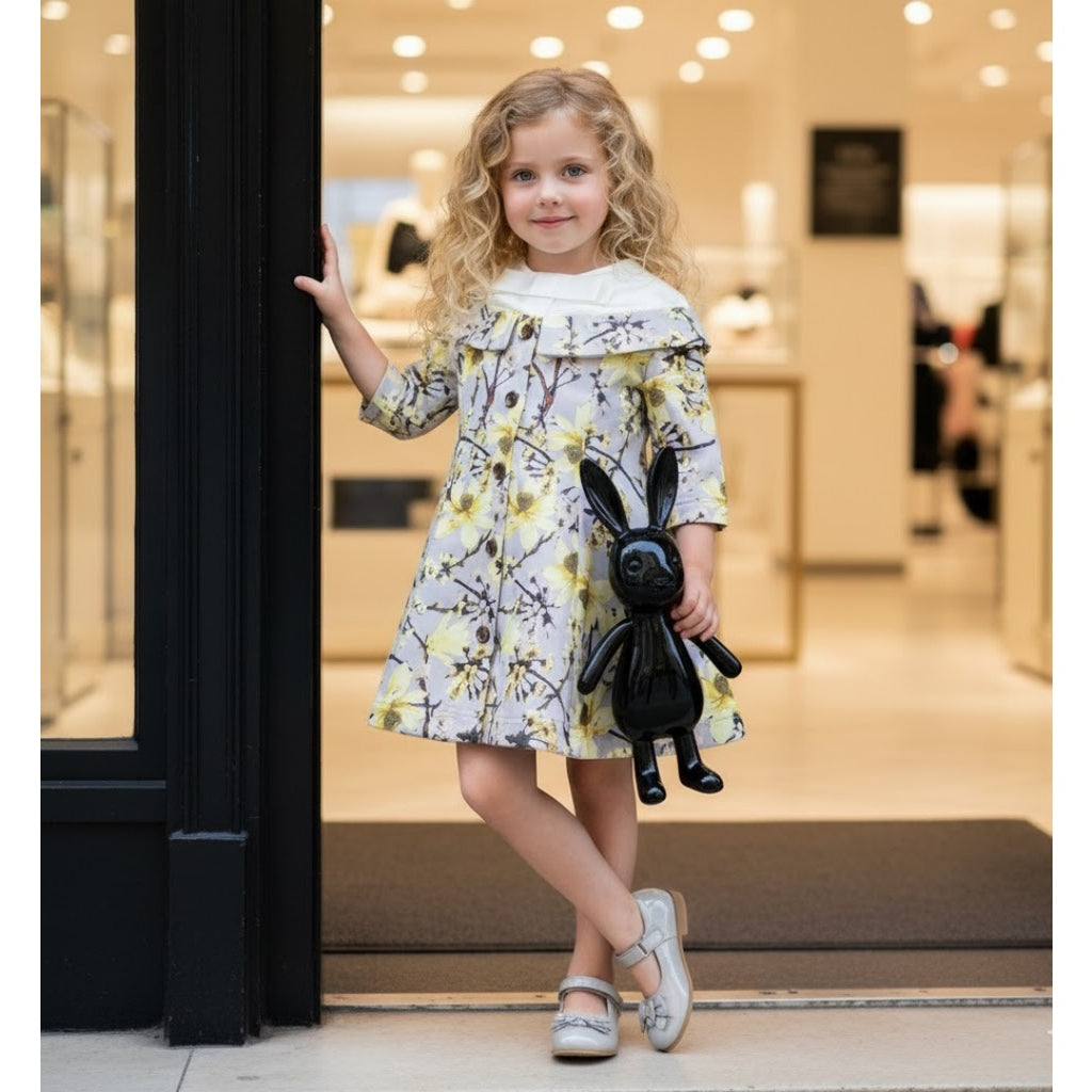 Filles Anniversaire Robe Princesse 1-7Y Gris Floral Party Robe Fleur Fille Mariage