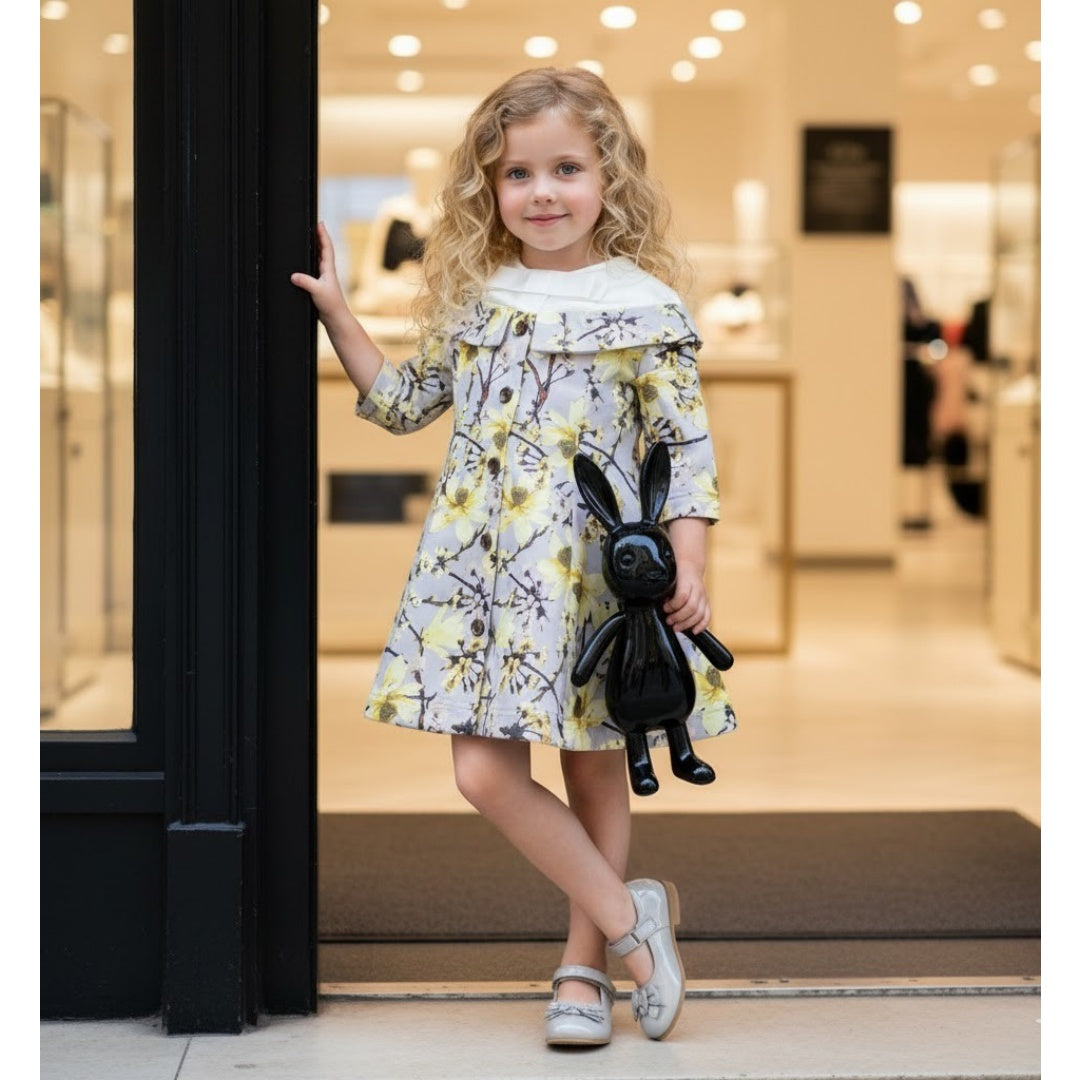 Filles Anniversaire Robe Princesse 1-7Y Gris Floral Party Robe Fleur Fille Mariage