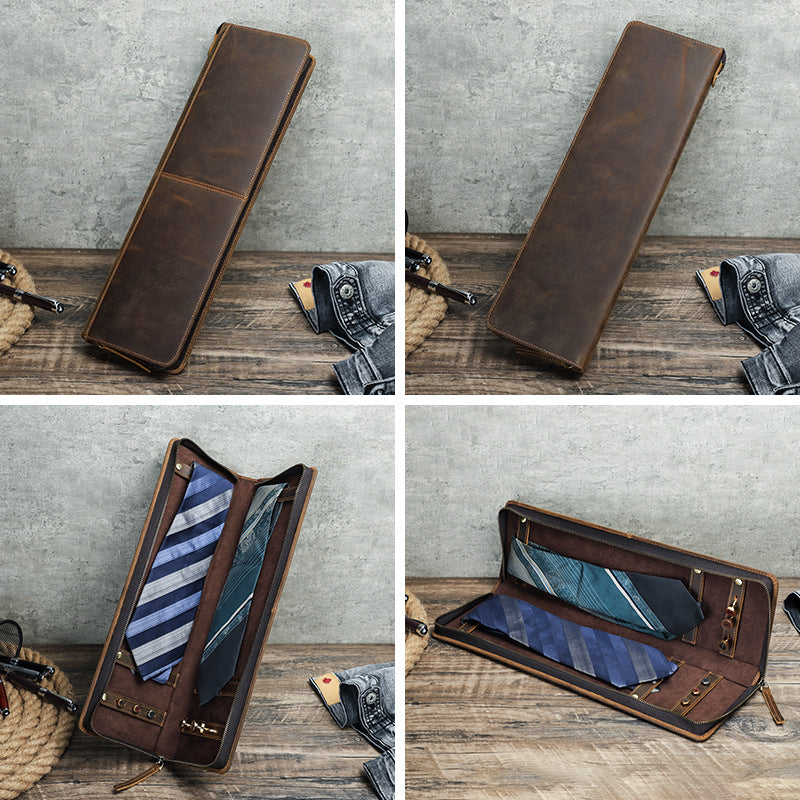 Vintage Crazy Horse En Cuir Men's Tie Boîte de rangement