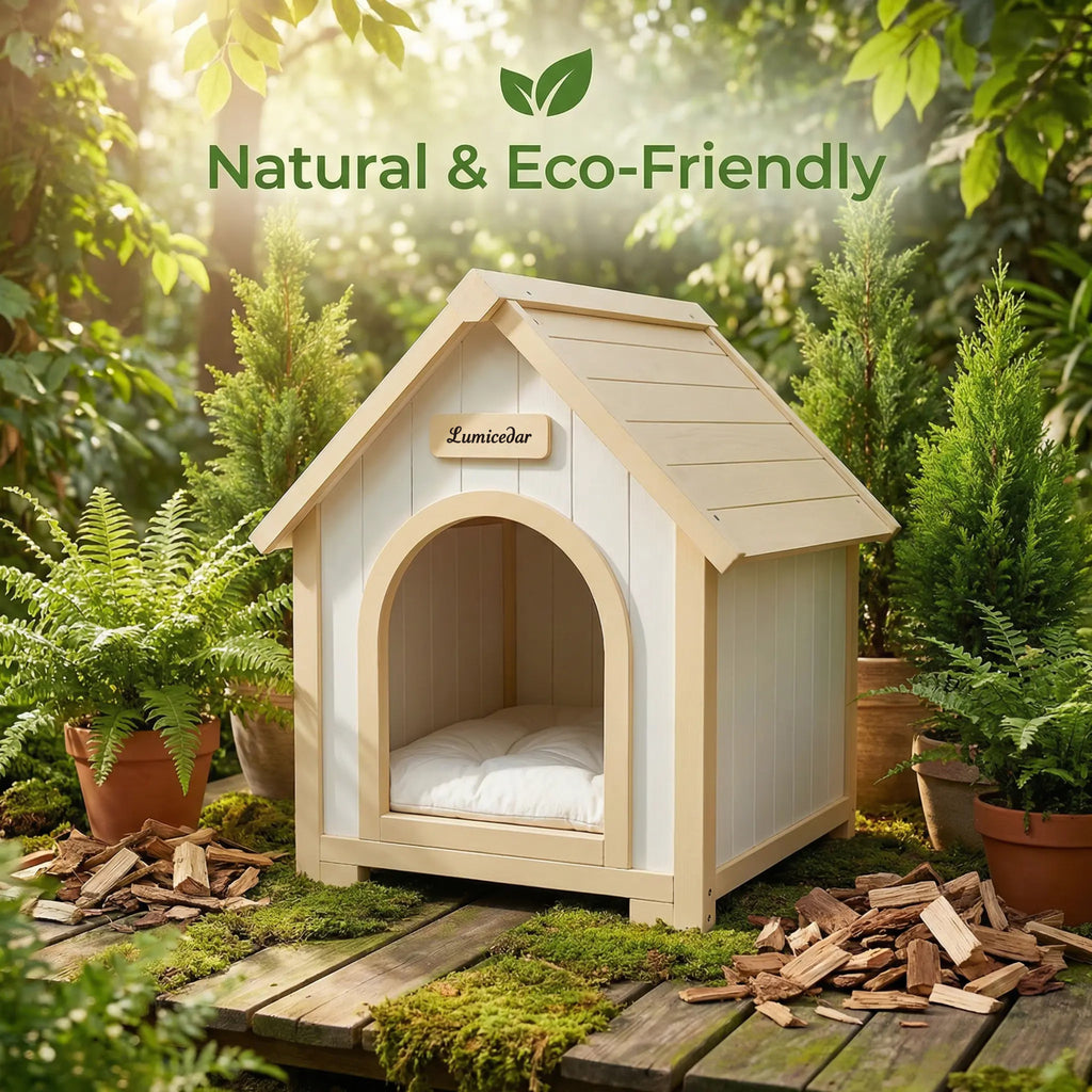Maison de chien en bois moderne avec coussin EVA – Cèdre solide Pet House pour petits chiens & C