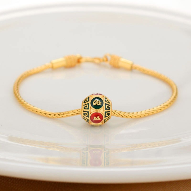 Or alluvial Couleur Or antique Cuivre pur Bénédiction Carte Perles Lucky Bracelet
