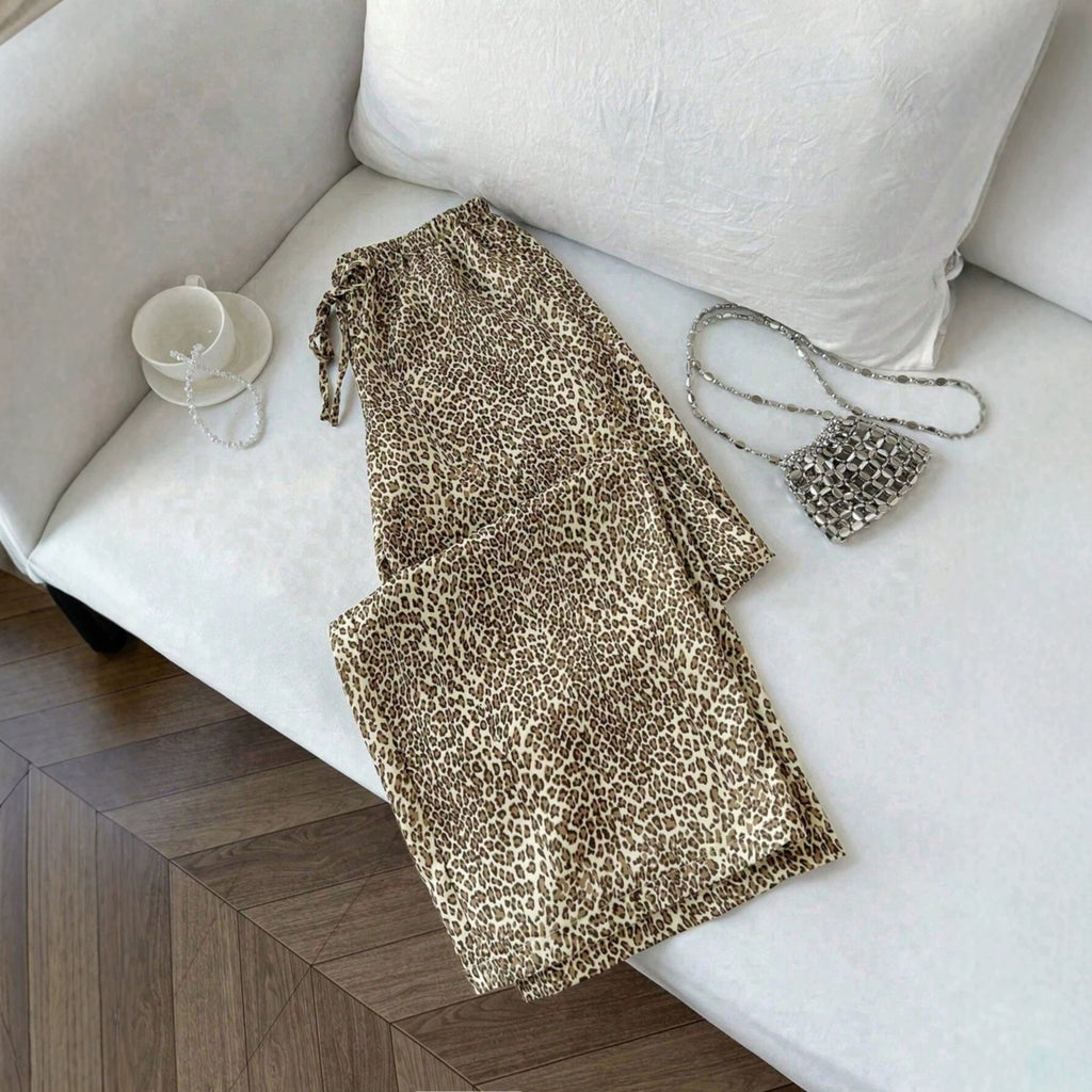 Femmes Relaxed-fit Casual Leopard-print Sweatpants de cordon de drawstring
