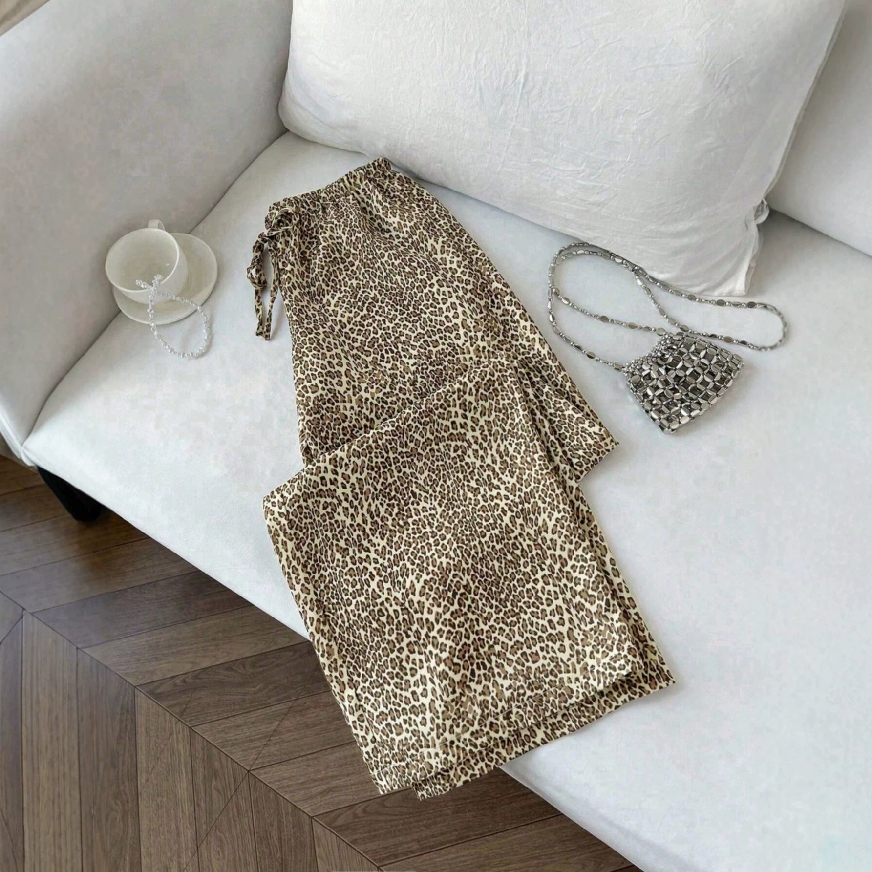 Femmes Relaxed-fit Casual Leopard-print Sweatpants de cordon de drawstring