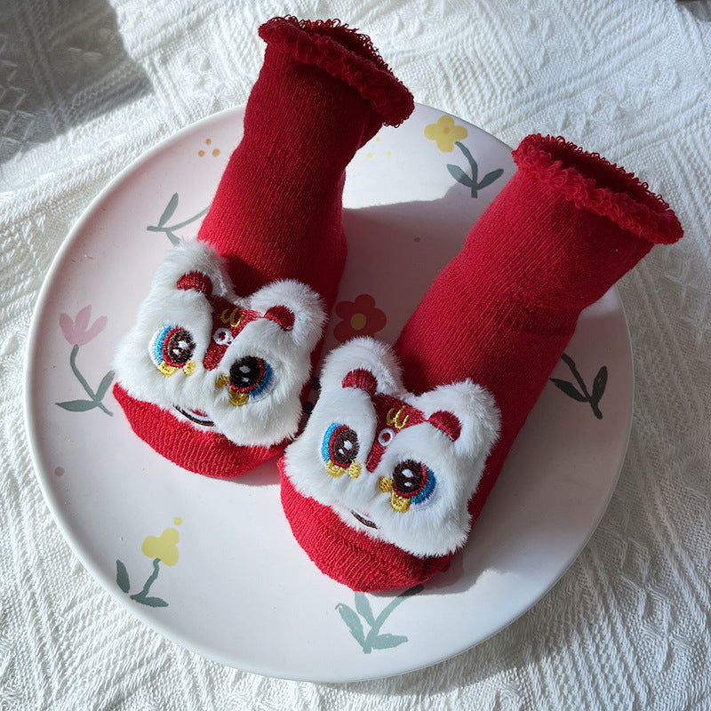 Bébé Hiver Grand Rouge Terry Chaussettes de sol antidérapantes