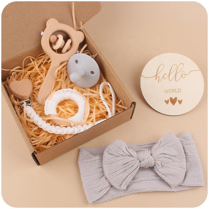 1 Set Nipple Clip Chain Coton Dentition Salive Serviette Fourche de lapin Oreilles en bois