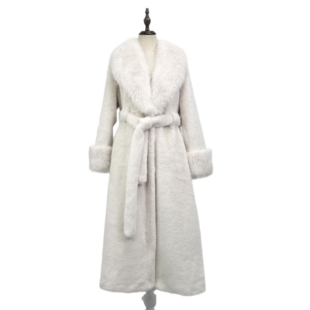 FallHiver Faux Mink Fur-and-cuir Une pièce sur le manche Long Fur Coat