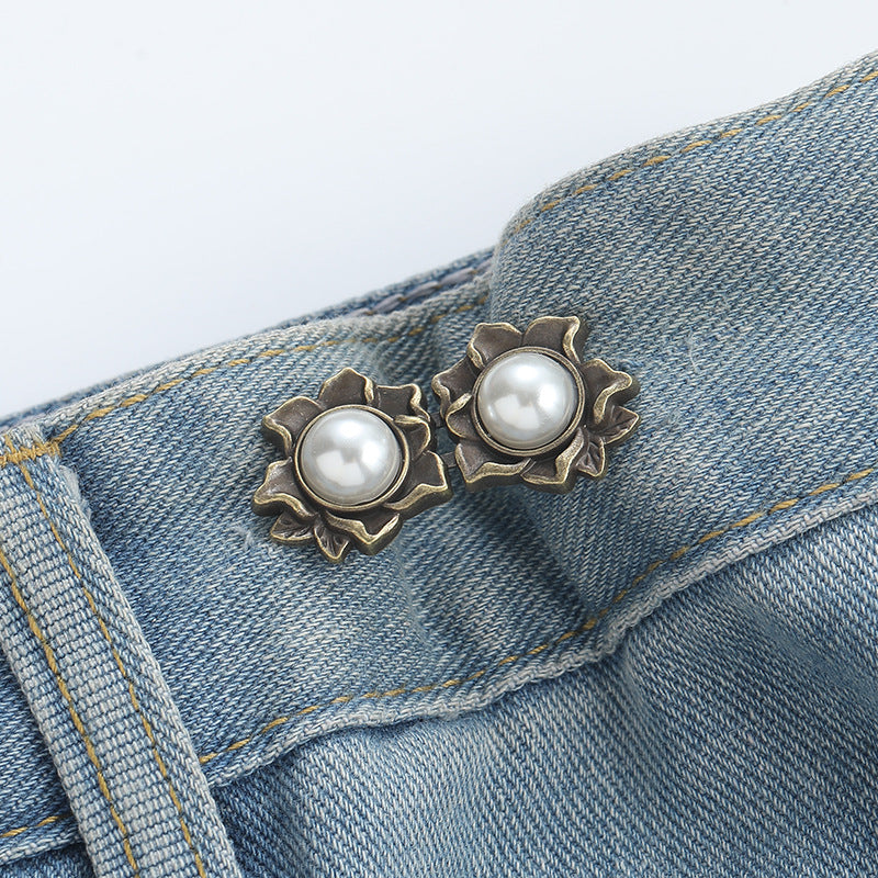 Perle cinq-pétale tour de taille boucle-cuivre-alliage-1 paire