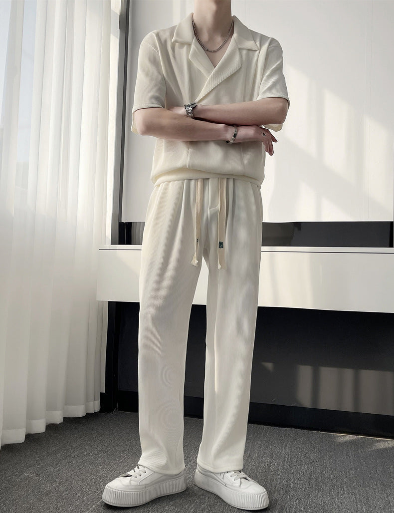 Chemise en soie de glace mince d'été Outfit Hommes Sports de loisirs Ensemble deux pièces