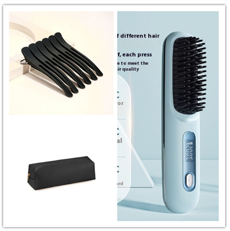 2 En 1 Combustion cheveux droites Lève-cheveux sans fil brosse cheveux chauffage rapide