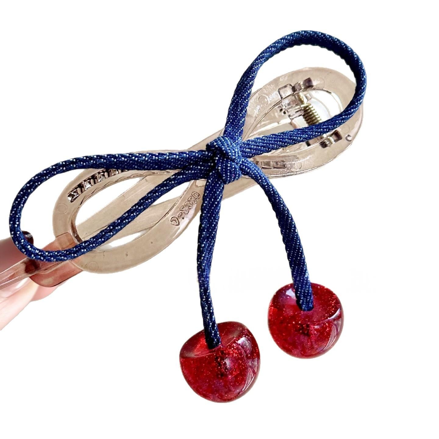 Cerise pendentif Ribbon Bow Twist cheveux clip pour les femmes