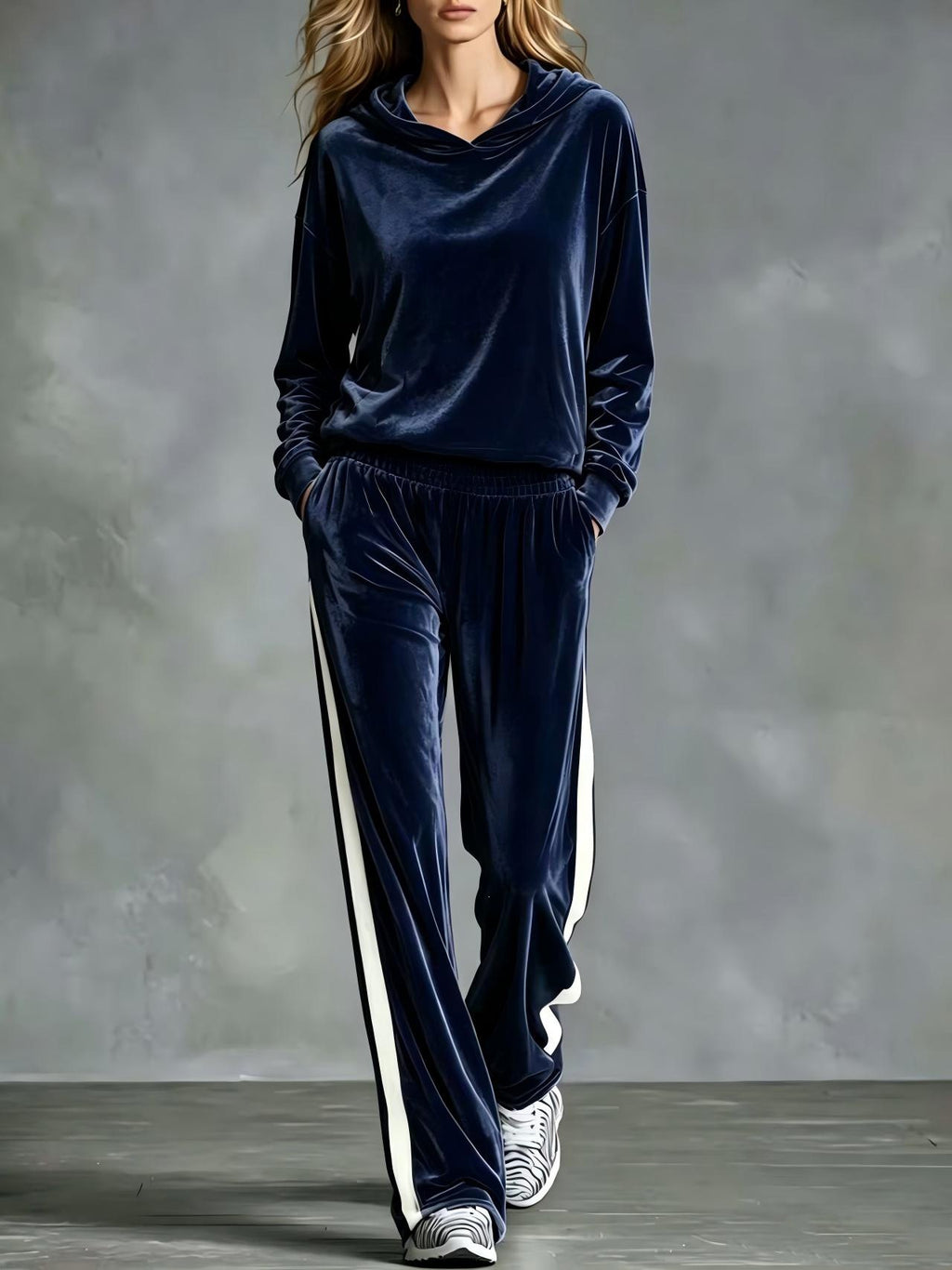 Ensemble de vêtements de salon pour femmes Velvet Hoodie Side Stripe Large Jambe