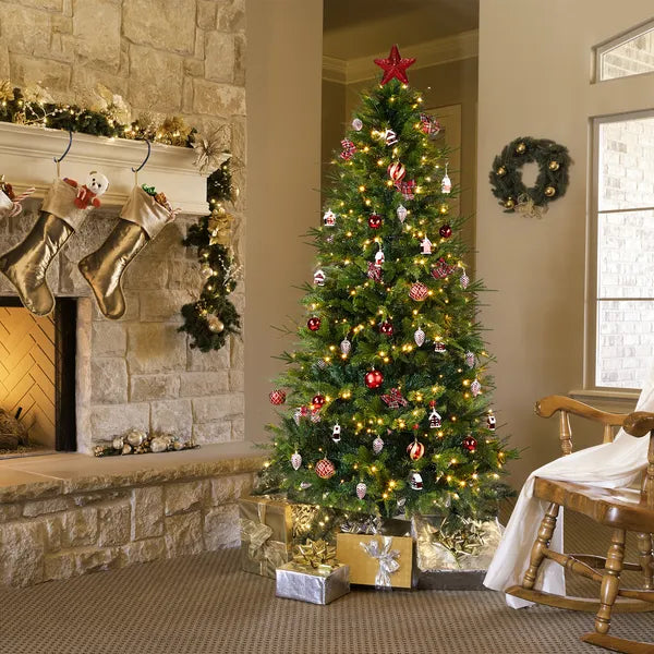 7.5 FT Arbre de Noël artificiel avec bricolage 400 lumières LED blanches chaudes