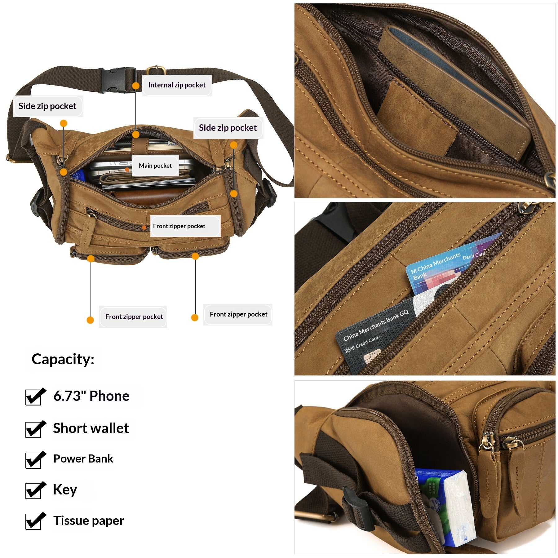 Sac de poitrine en cuir givré de style vente chaude