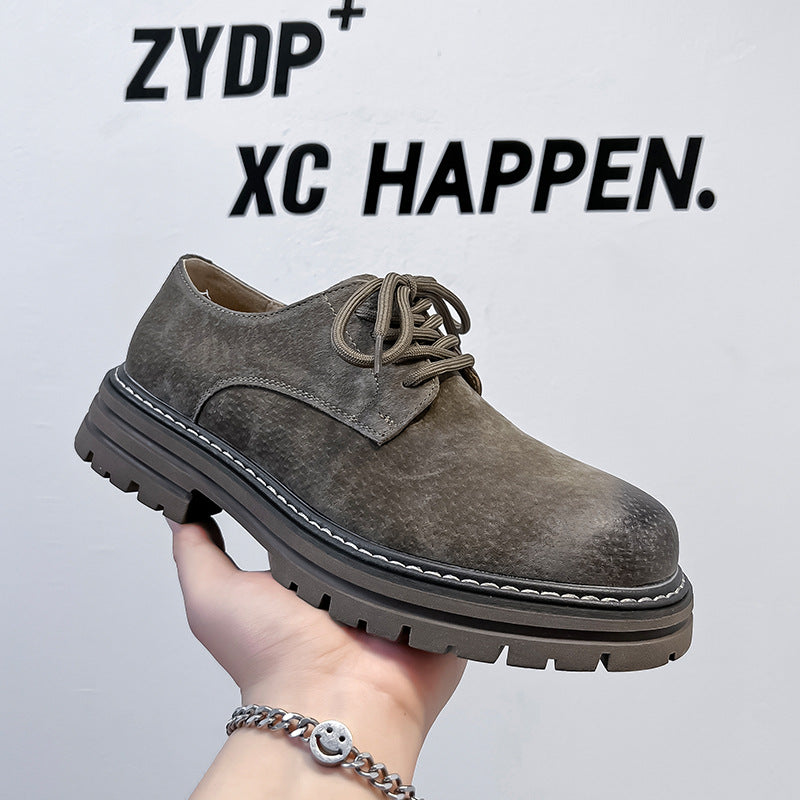 Youngful Round-toe Hommes style britannique Pigskin occasionnel Mid-heel Large-toe Work Shoes