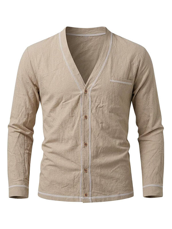 Men's Spring Autumn Lin T Shirt Men S Shirt European Size V Neck Blazer Long Sleeve Fash