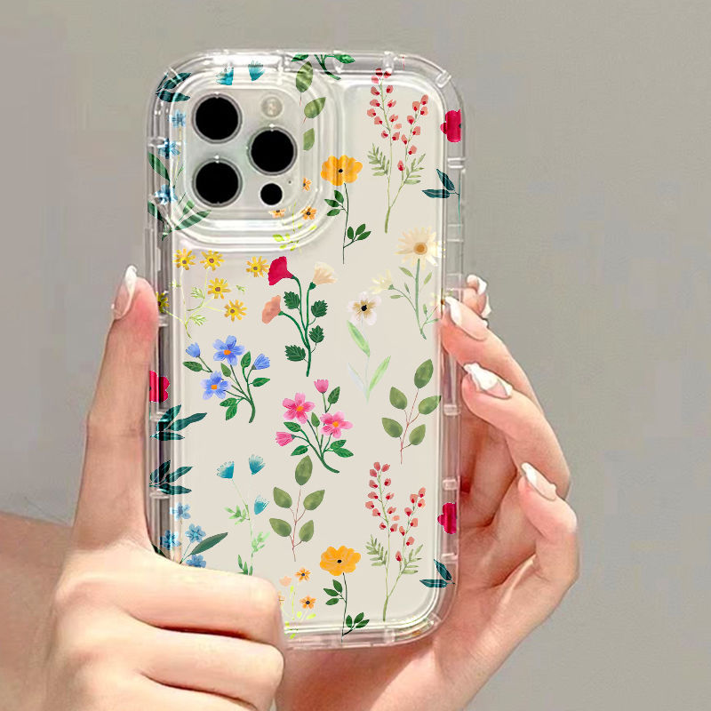 Cas de téléphone spatial transparent et entièrement inclus Floral
