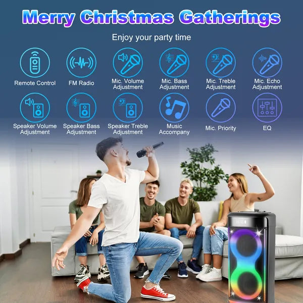 Haut-parleur de partie sans fil portable avec lumière LED sans fil Mic télécommande TWS Treble Basse