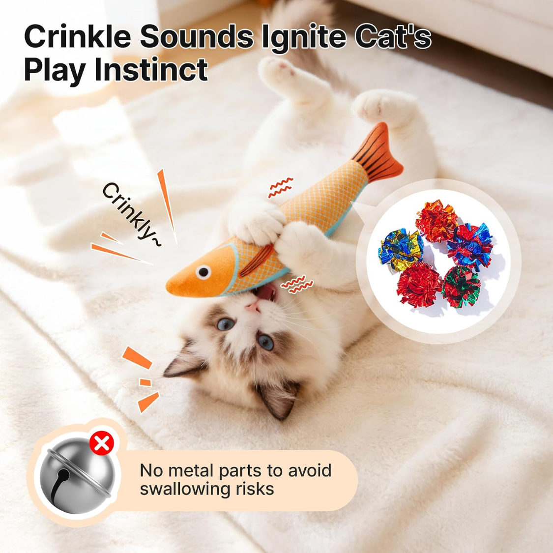 Jouet chat herbe à chat : 3 poissons à câliner et à mordiller