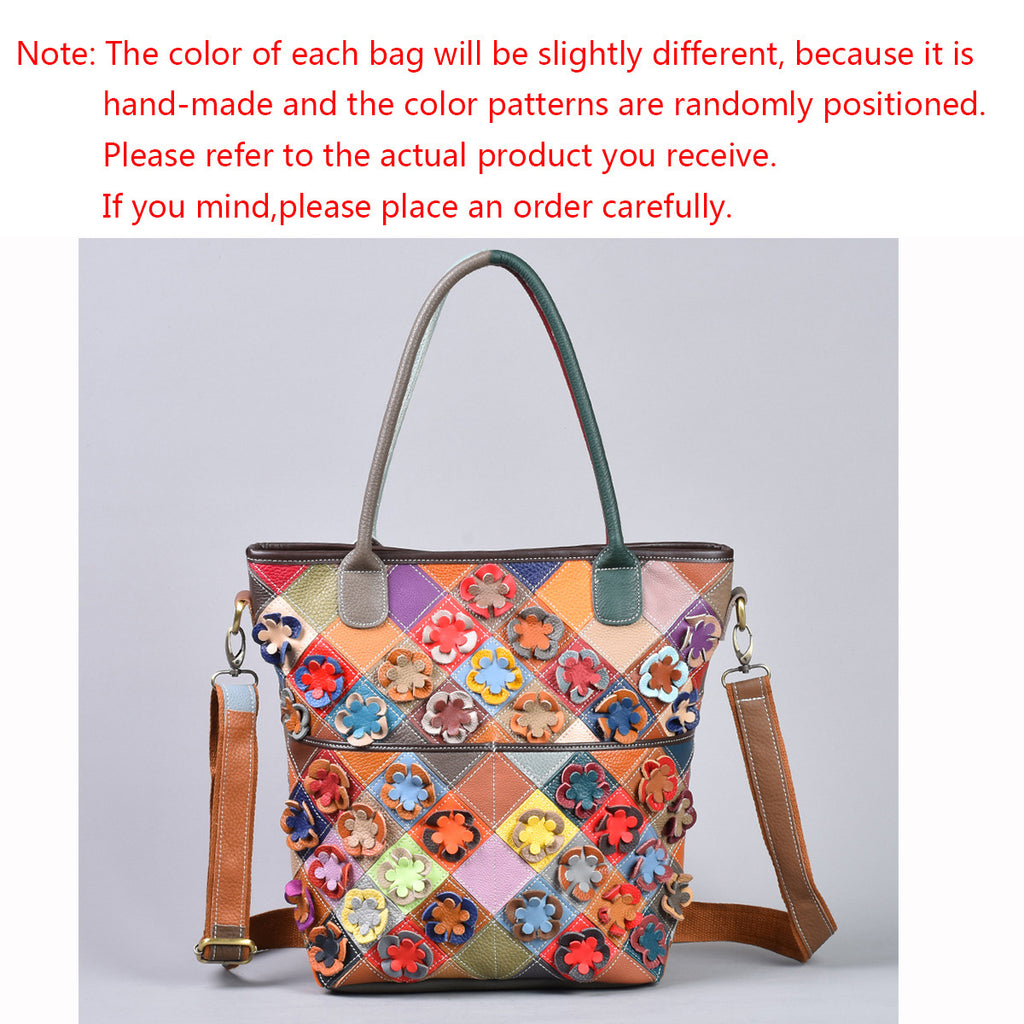Top-grain en cuir Floral Patchwork épaule sac de corps