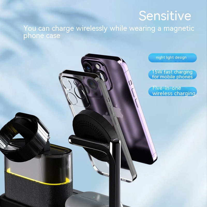 Chargeur magnétique de petite lampe de nuit sans fil avec réveil Trois en un