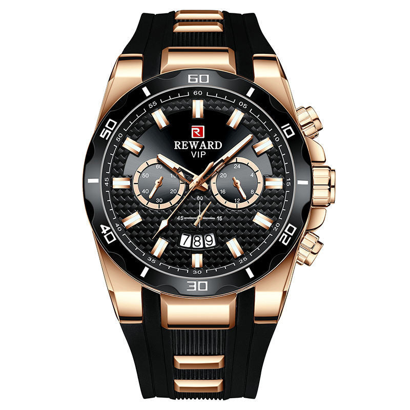 REWARD Mens Montre en noir et or avec un design cool et la fonction de calendrier