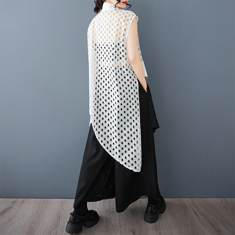 Robe de chemise sans manches en mesh de taille Plus