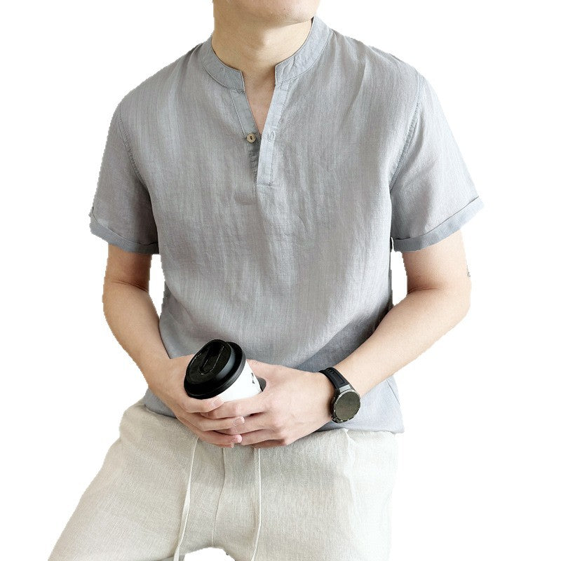 Chemise à manches courtes respirante à col en V pour hommes