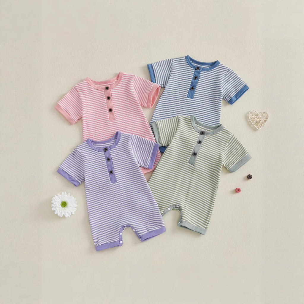 Pure Coton Quatre-pièces Set Short Crawl Stripe Style