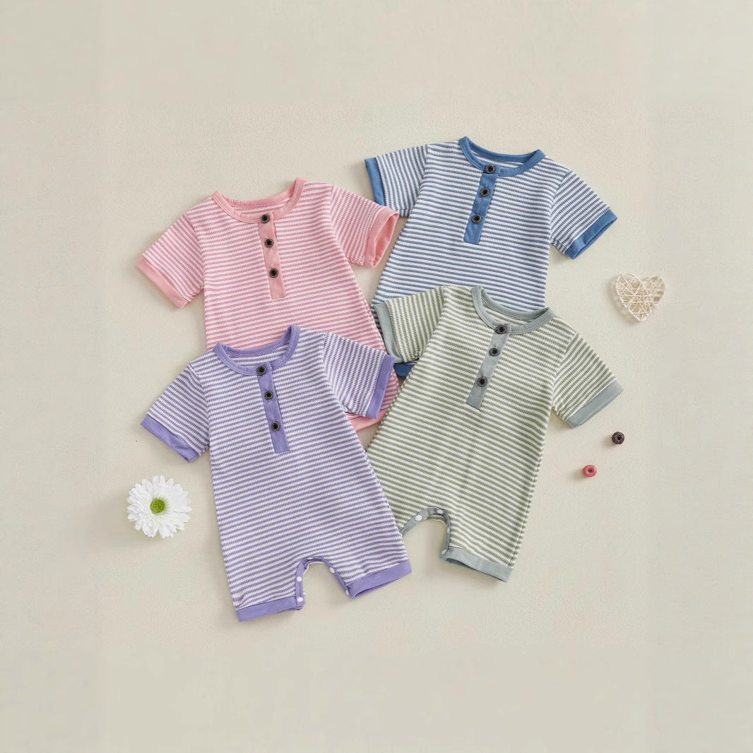Pure Coton Quatre-pièces Set Short Crawl Stripe Style