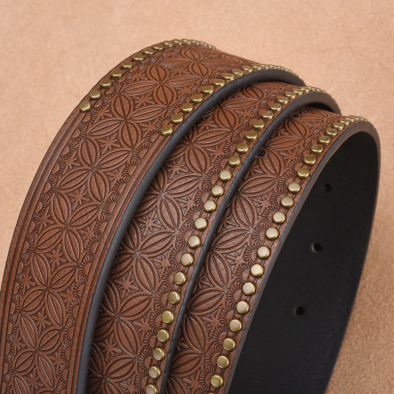 Ceinture en cuir de vache pour hommes avec rivets embossés