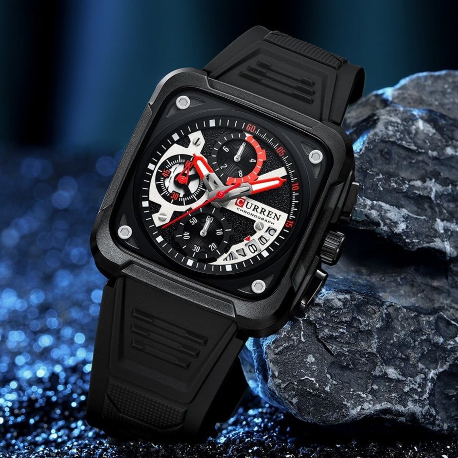 Neutre calendrier carré Multi-fonction à six mains Montres hommes Quartz
