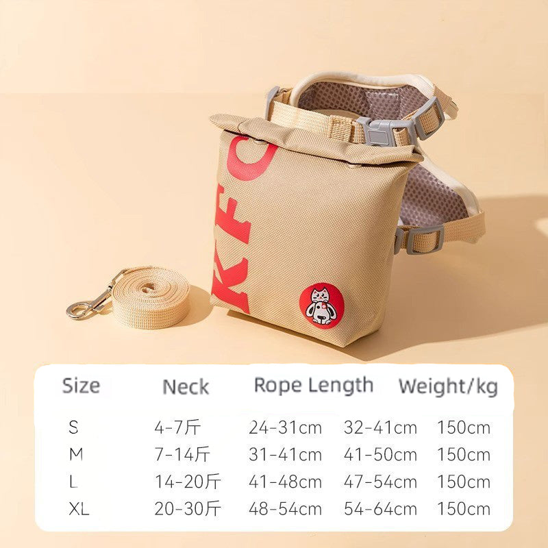 Cartoon Hamburger Chips Design Ajustable Vest Leash Rope pour les chats et les chiens