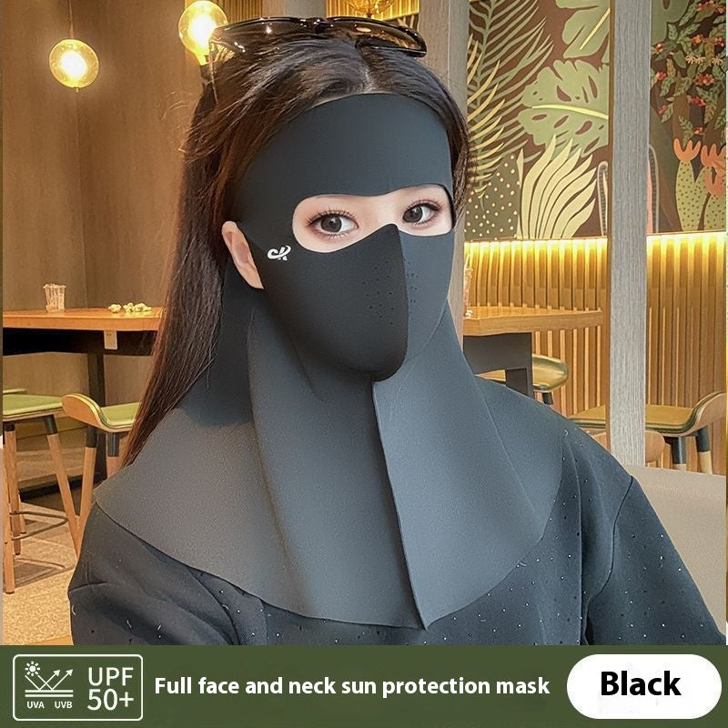 Ice Silk d'été pleine face Col sans couture et avant Masque solaire intégré