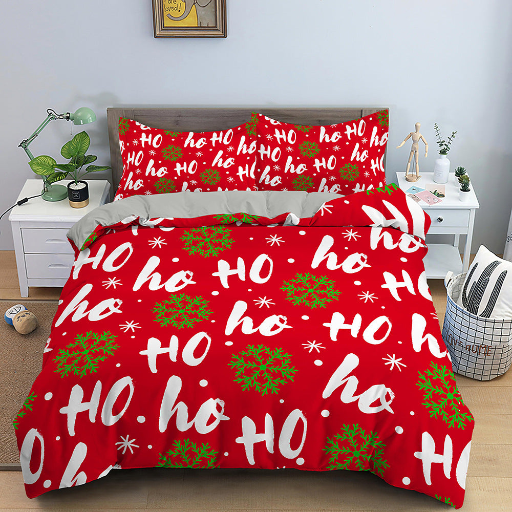 Red Cartoon Père Noël Impression numérique en trois pièces Couche de lit
