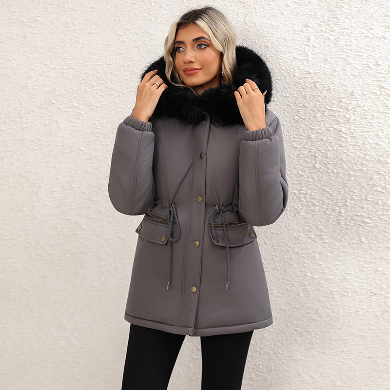Veste rembourrée en coton à capuche mi-longueur pour femmes