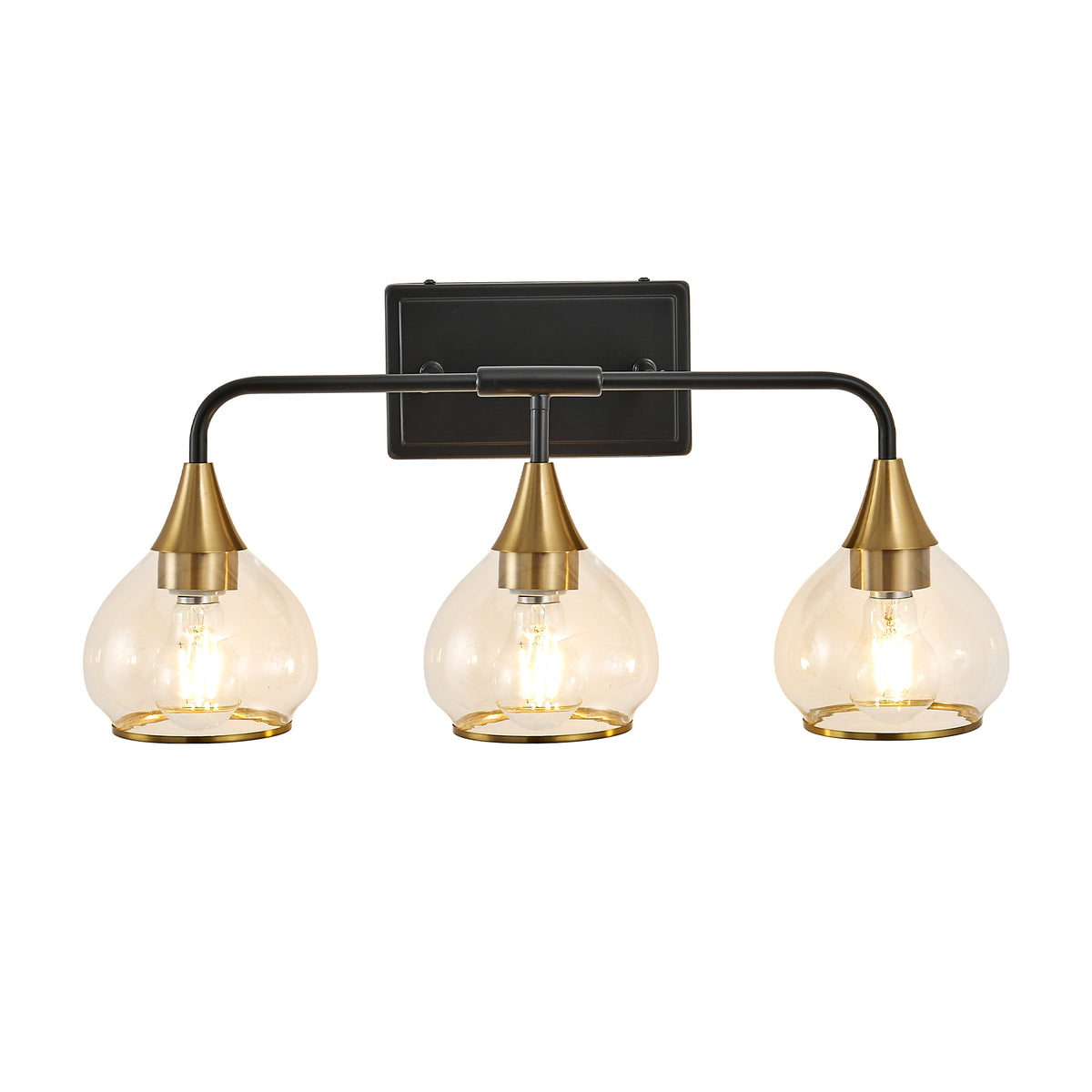 23in Modern 3-Light Vanity Wall Sconce - Black and Gold Bathroom Light Fixture with Clear Glass