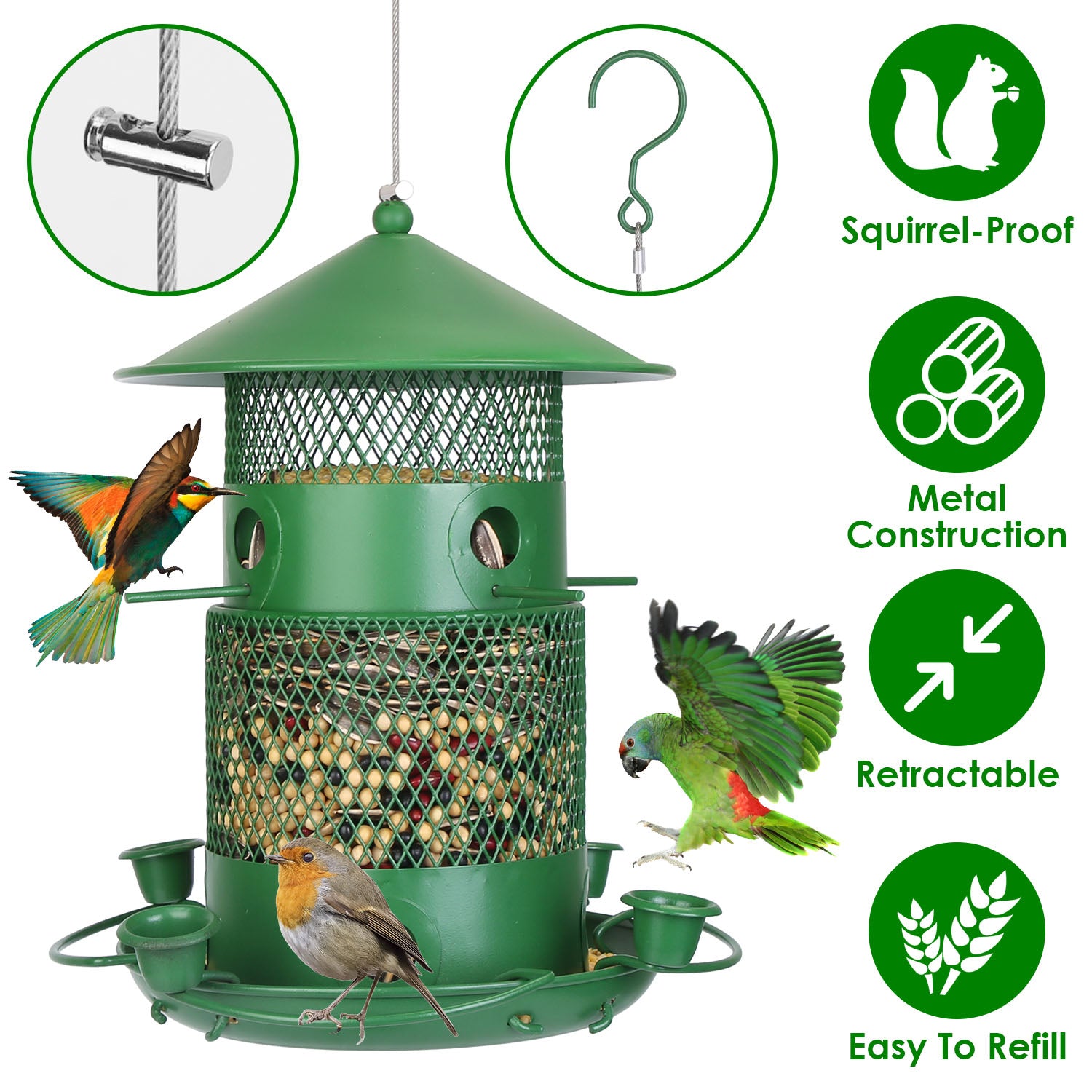 1Pc Wild Bird Feeder Squirrel-Proof Chew-Proof Metal Bird Seed Feeder Outdoor Hanging Bird